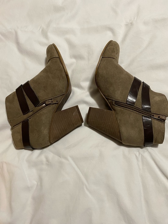 Carlos Santana Shoes - Carlos Santana Olive Taupe Suede Ankle Booties with Dark Brown Straps